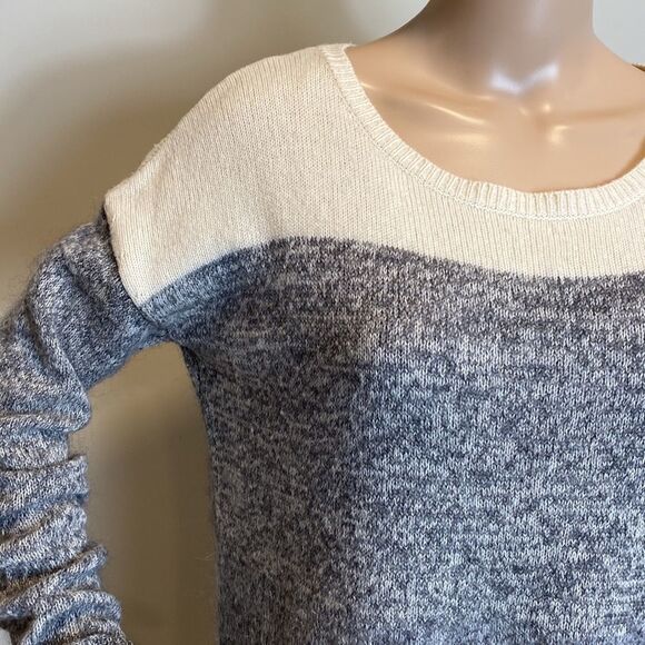 Leo & Sage scoop neck color block wool cashmere pullover sweater - Picture 2 of 9